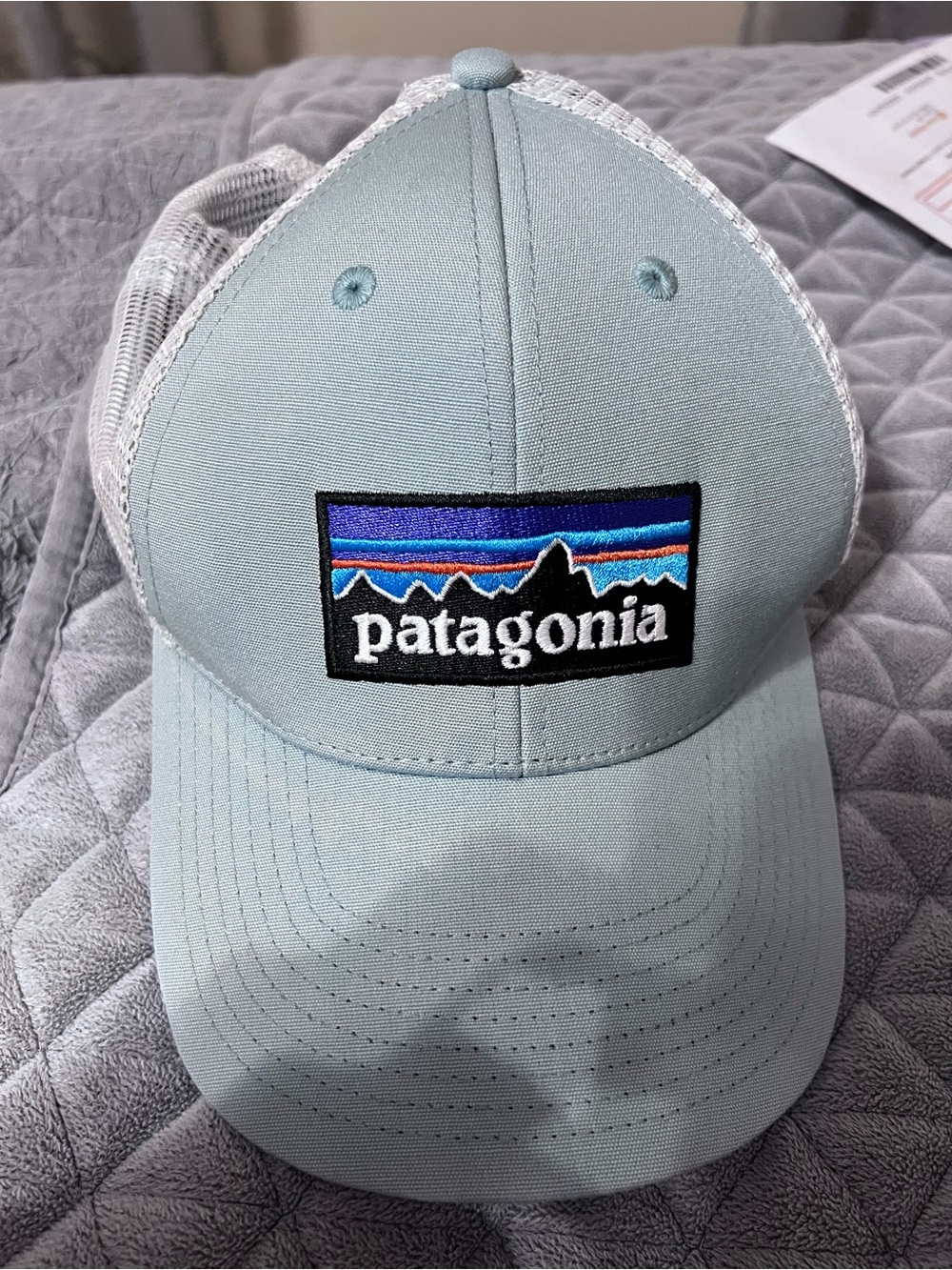 Patagonia Light Blue Trucker Hat with Logo Patch